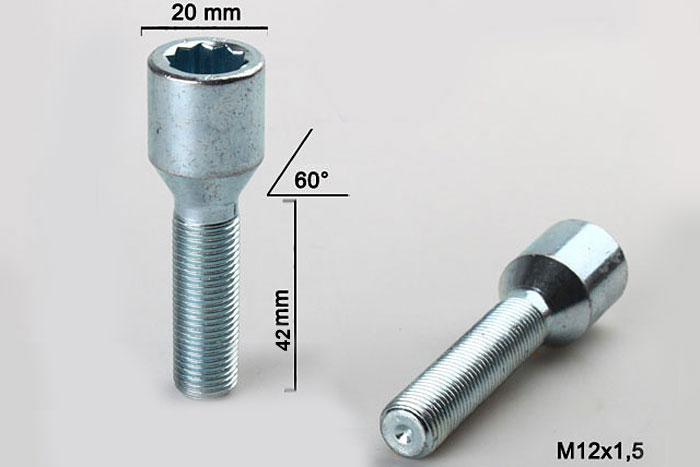 M12x1,5, Wielbout conisch inbus, Draadlengte 42mm, 20mm kopdiameter